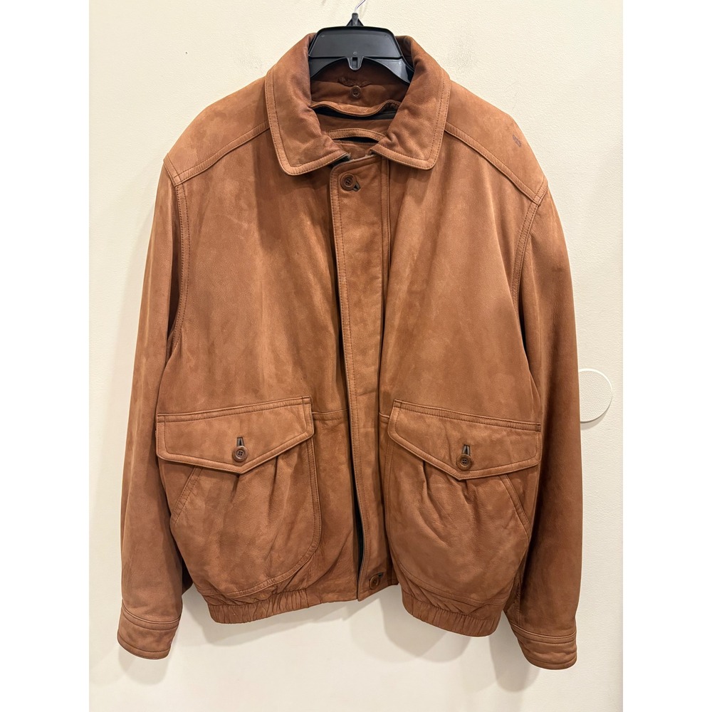 VTG Rainforest Mens Tan Nubuck Leather Bomber Pilot Jacket Detachable Liner L